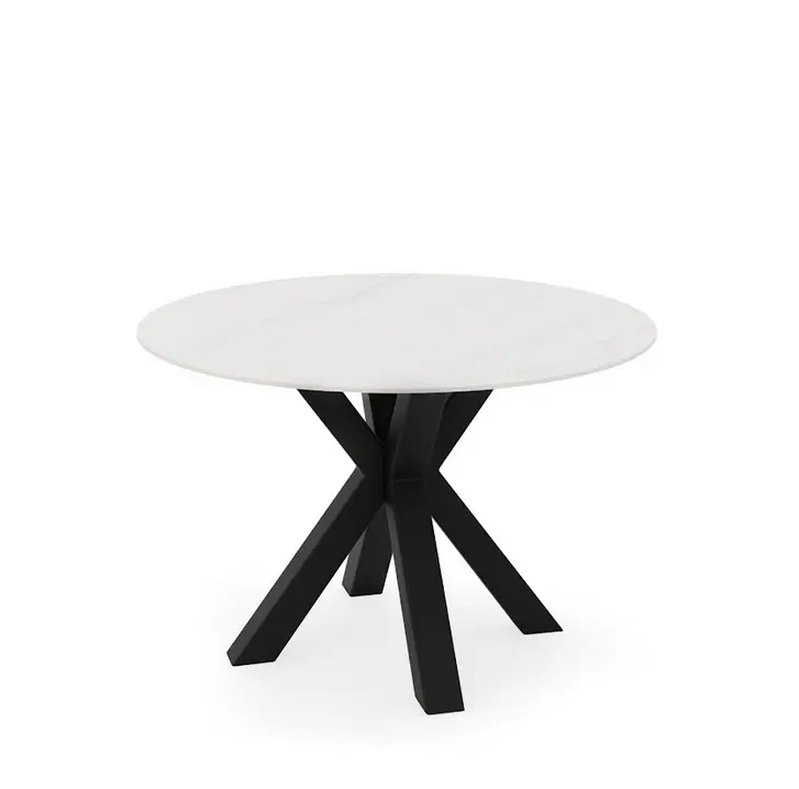 Mesa redonda porcelanico blanco patas negro FIORELLA 100 cm - Mesas de comedor