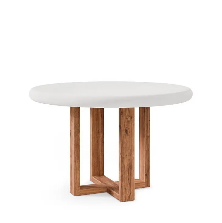 Mesa redonda VIOLETTE cemento blanco madera100 cm - Mesas de comedor
