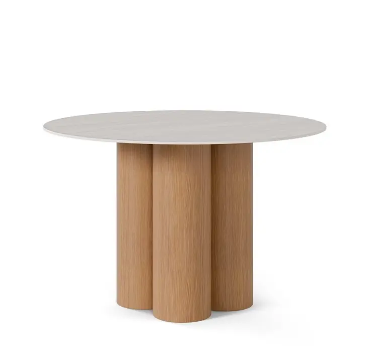 Mesa redonda TRACY mamol travertino pie roble 120 cm - Mesas de comedor