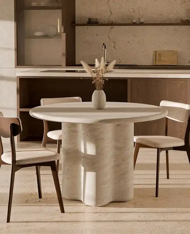 Mesa Michelle redonda marmol travertino 120 cm - Mesas de comedor