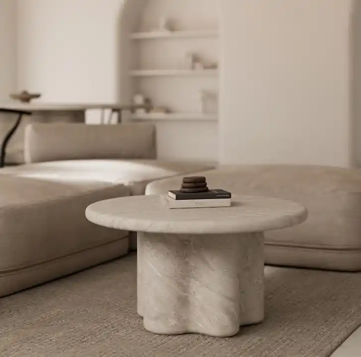 Mesa de centro Luigi marmol travertino 80cm - Mesas de centro y auxiliares