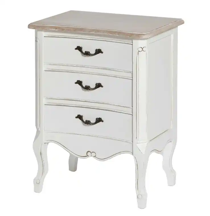 Mesita de noche romántica madera blanco provenza 3 cajones - Mesitas de noche