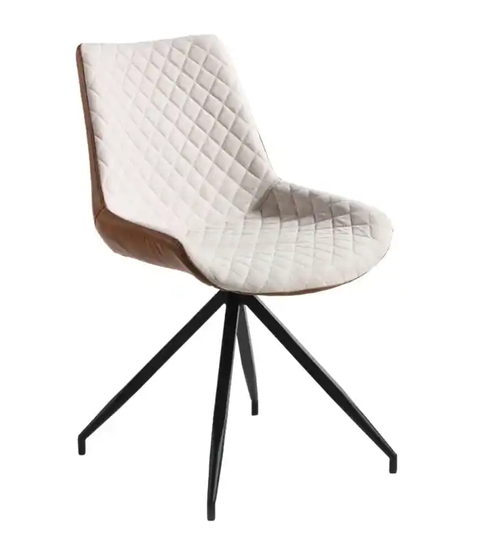 Silla ecopiel marron combinada tela beige - Sillas