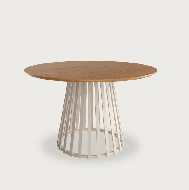 Mesa Sahara redondaroble natural pata metálica marfil 120cm - Mesas de comedor