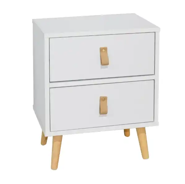 Mesita Anzio blanca 2 cajones 40x30x50cm - Mesitas de noche