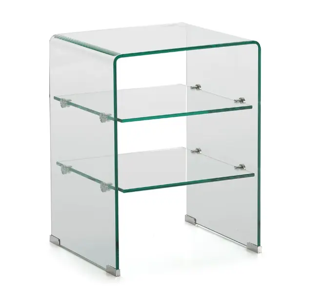 Mesa auxiliar cristal con baldas 50×40 M-120