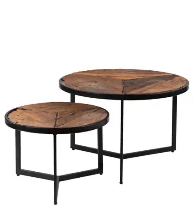 Set mesas de centro Kian madera y hierro 70 y 50cm - Mesas de centro y auxiliares