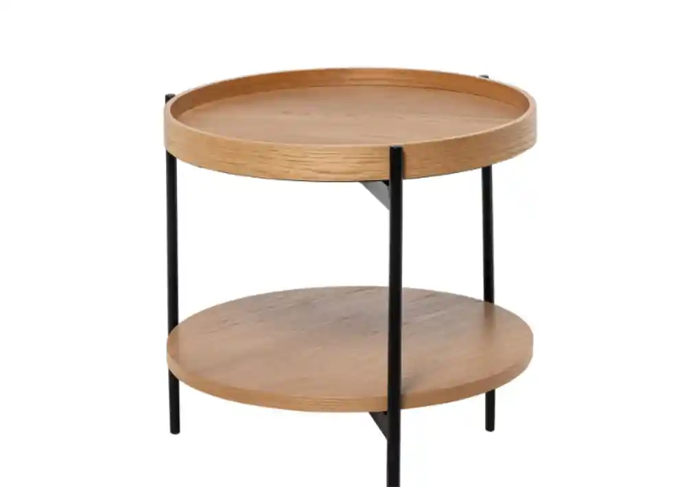 Mesa centro Adrian roble y meta negro 50x45cm - Mesas de centro y auxiliares