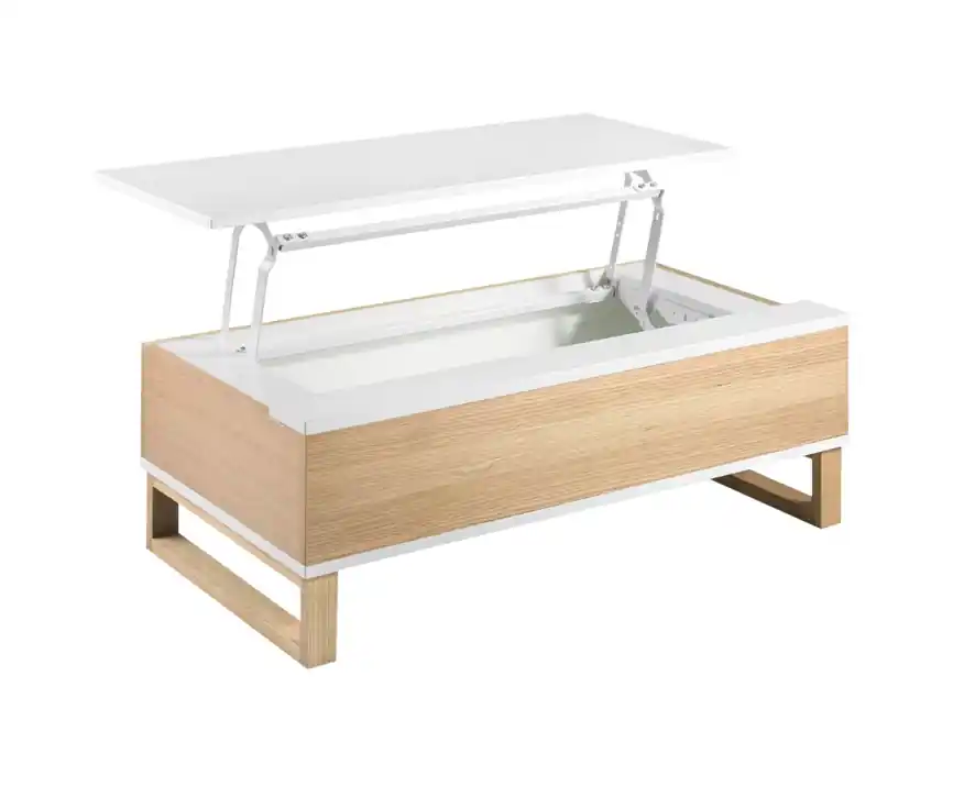 Mesa de centro elevable blanco brillo roble 110×60 - Mesas de centro y auxiliares