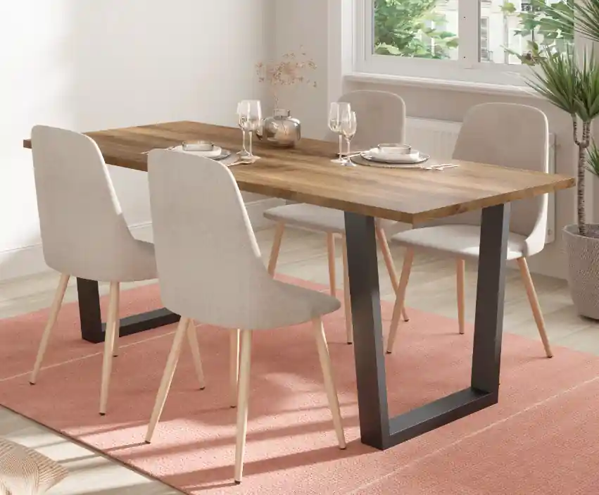 Mesa Flavia nogal acero negro180x90 cm - Mesas de comedor