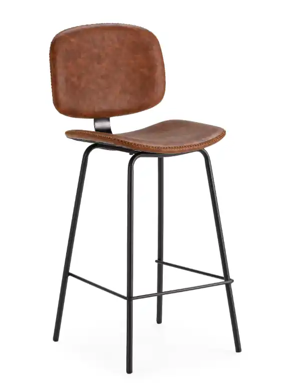 Taburete Mali industrial piel marron 73 cm - Taburetes y puff