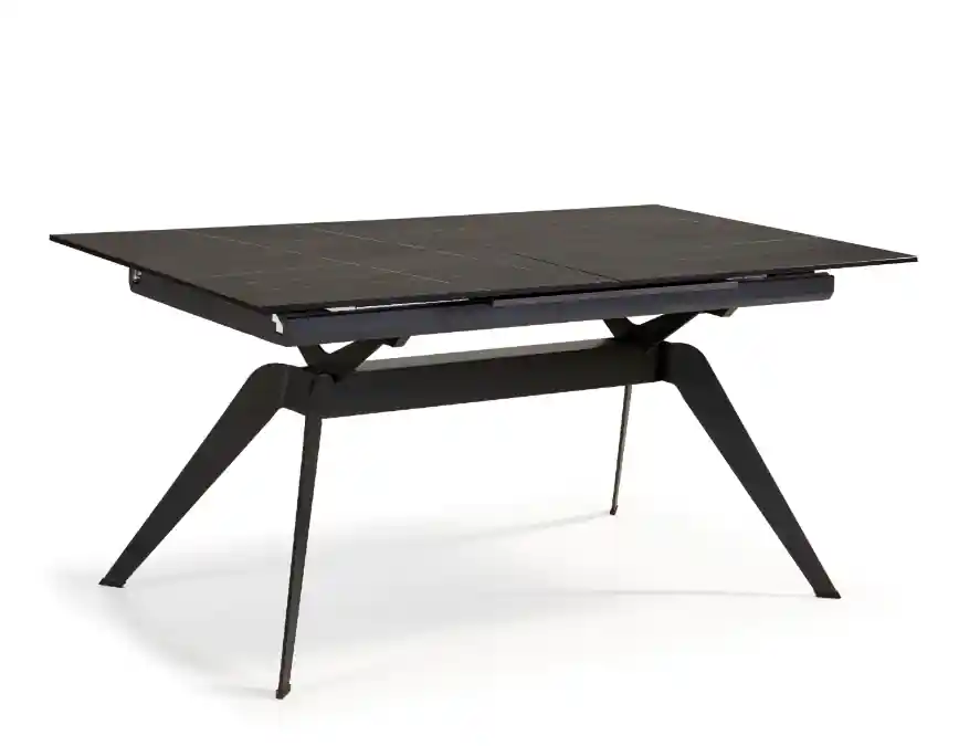 Mesa extensible Lula ceramica negra dorada pie metal negro 160-220x90cm