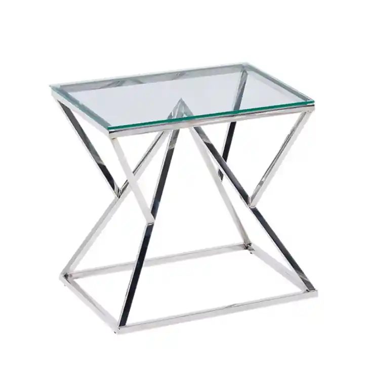 Mesa auxiliar Keops acero inoxidable cristal 60×50 cm - Mesas de centro y auxiliares