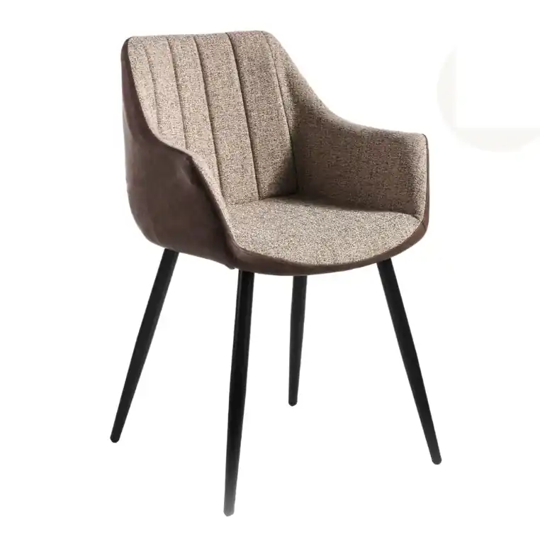 Silla brazos combinada tela beige ecopiel marron - Sillas