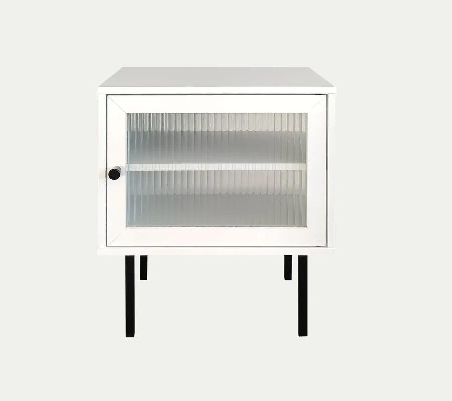 Mesita Luna blanca puerta cristal 30x40x45,5cm - Mesas de centro y auxiliares