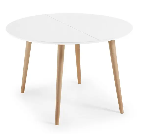 Mesa nordica redonda extensible blanco mate haya 120-200×120