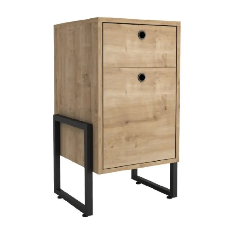 Cajonera multiusos Romy 2 cajones metal negro y roble 40x32x66,5cm - Mesitas de noche