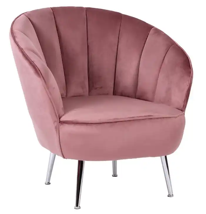 Sillon Abanico terciopelo rosa patas acero - Sillones butacas divanes