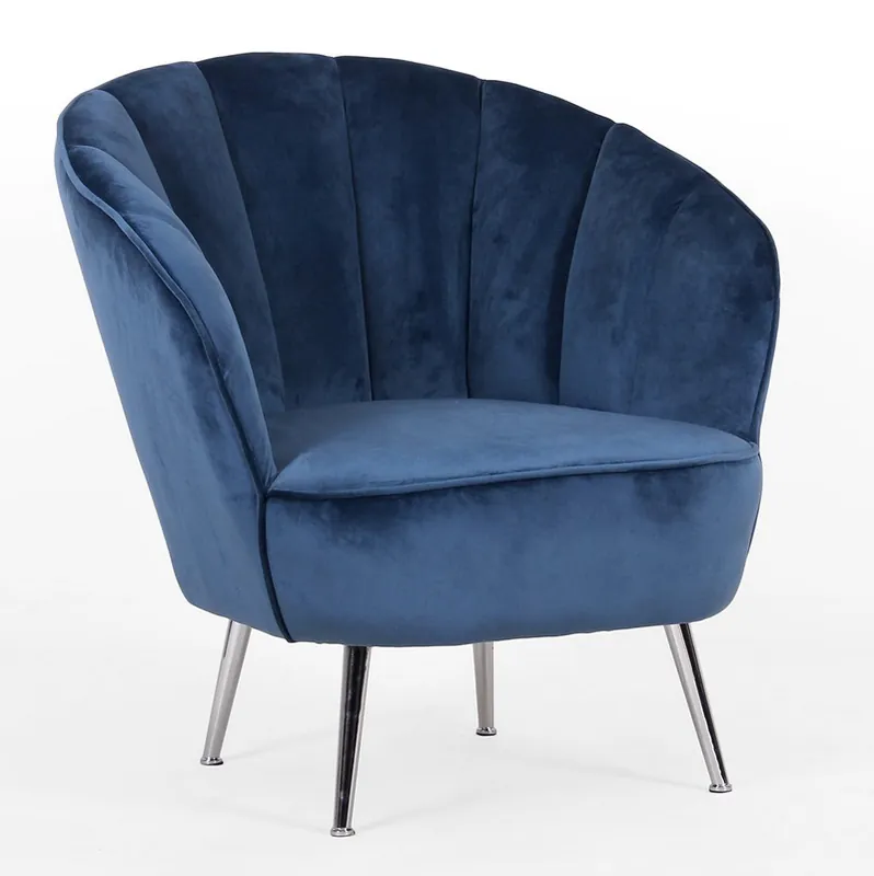 Sillon Abanico terciopelo azul patas acero - Sillones butacas divanes