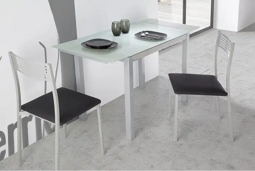 Mesa de cocina extensible Porto cristal blanco - Mesas de cocina