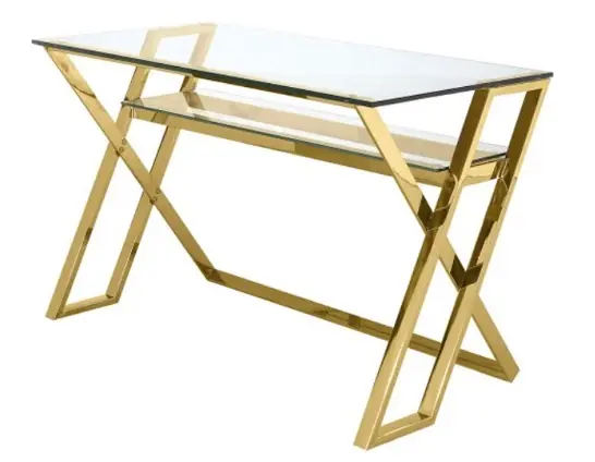 Escritorio acero dorado cristal 120×60 cm - Escritorios