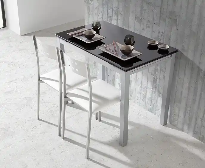Mesa de cocina extensible Porto cristal negro - Mesas de cocina