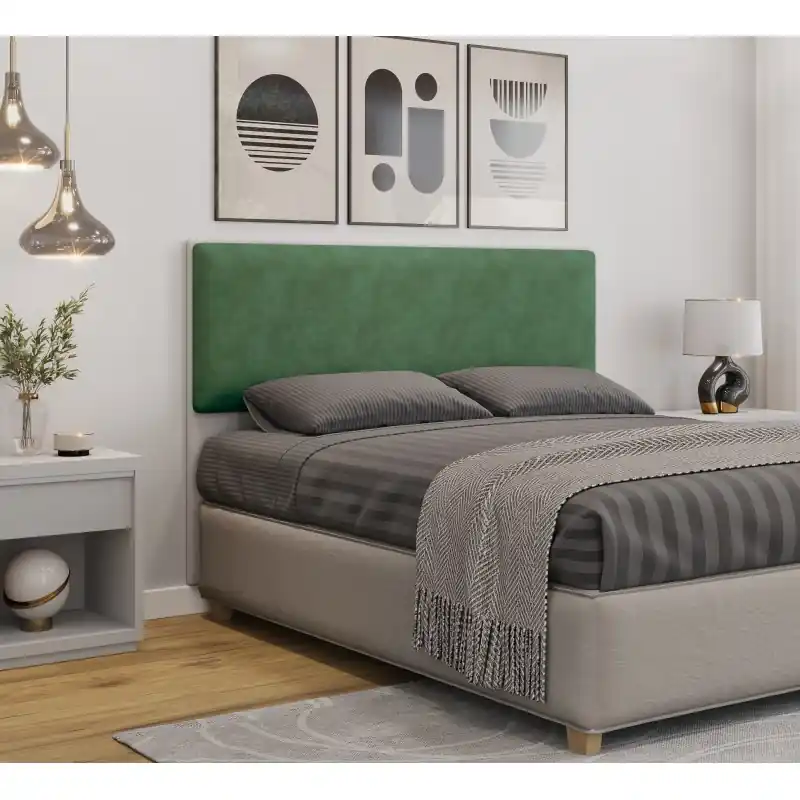 Cabezal MDP blanco tapizado tejido velvet verde 160cm - Cabeceros