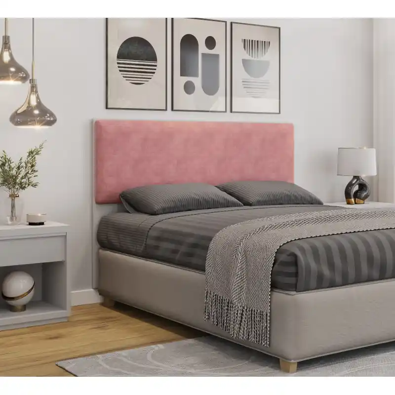 Cabezal MDP blanco tapizado tejido velvet rosa 160cm - Cabeceros