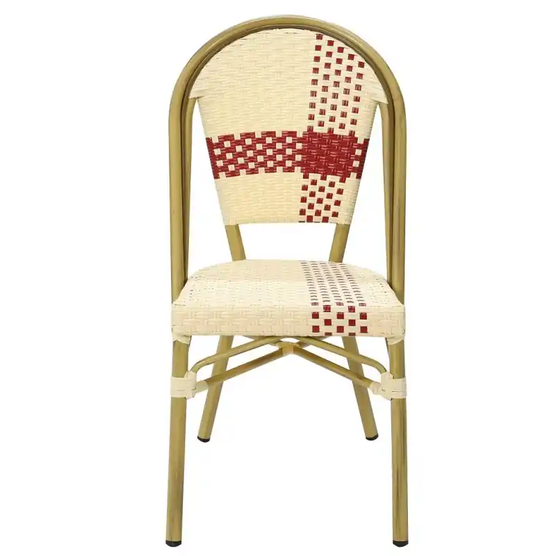 Silla para exterior apilable aluminio y ratán beige y rojo - Sillas hosteleria