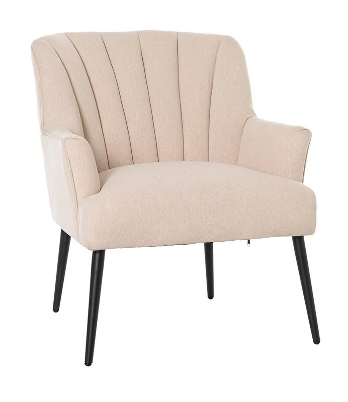 Butaca abanico tela beige patas madera negro - Sillones butacas divanes