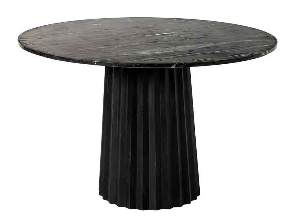 Mesa redonda mármol negro base madera negro 120 cm - Mesas de comedor