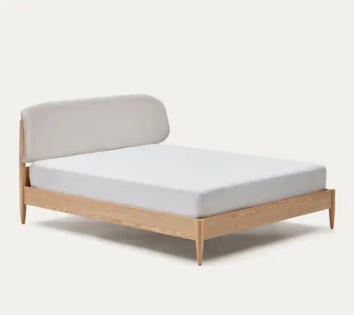 Cama Belen madera de fresno y cabecero tapizado blanco 180×200 cm - Camas y canapes