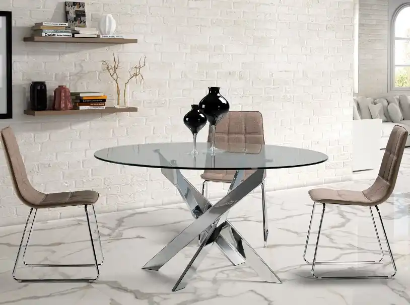 Mesa redonda cristal acero cromado Ruth 140 - Mesas de comedor