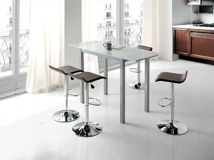 Mesa de cocina alta extensible Porto cristal blanco - Mesas de cocina