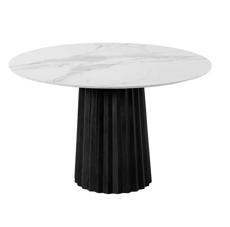 Mesa redonda marmol blanco base madera negro 120 - Mesas de comedor