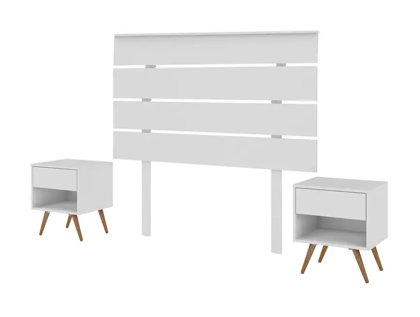 Conjunto dormitorio cabezal mesitas madera blanco Nordic - Cabeceros