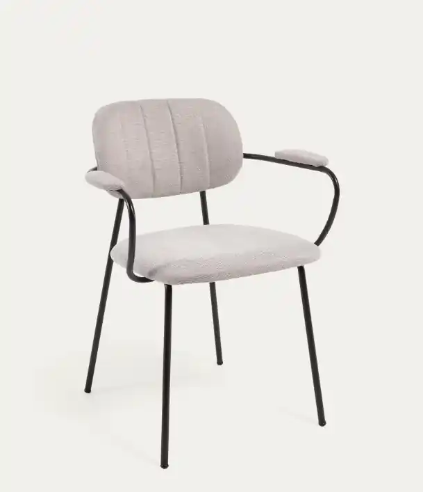 Silla Picafort efecto chenilla beige y acero negro - Sillas