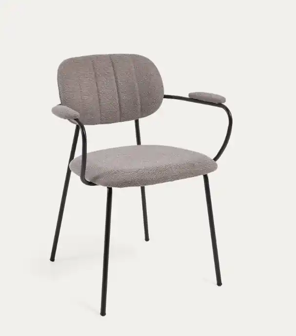 Silla Picafort efecto chenilla marron claro y acero negro - Sillas