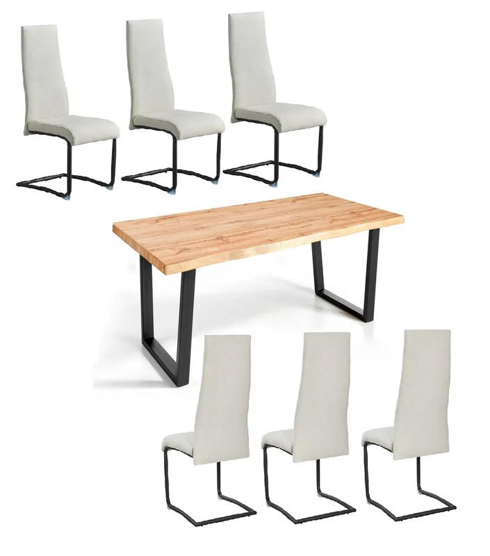 Conjunto de comedor mesa rustica canada sillas roma tela beige - Conjuntos comedor