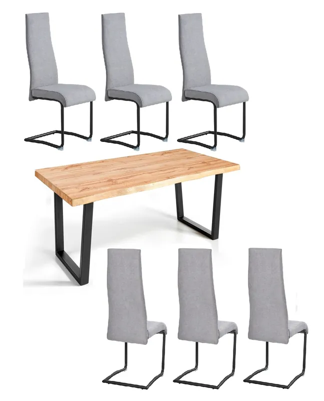 Conjunto de comedor mesa rustica canada sillas roma tela gris - Conjuntos comedor