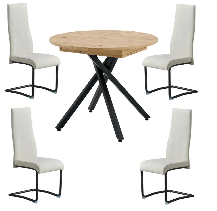 Conjunto de comedor mesa redonda Danube sillas roma beige - Conjuntos comedor