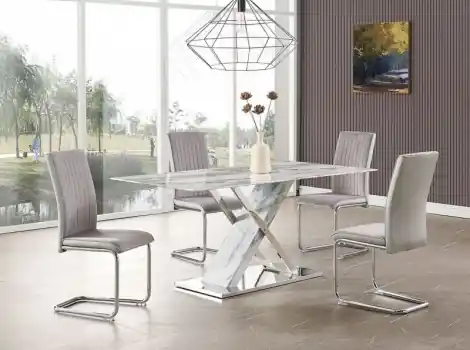 Mesa Benita cristal templado con imitación a mármol 180x90cm - Mesas de comedor