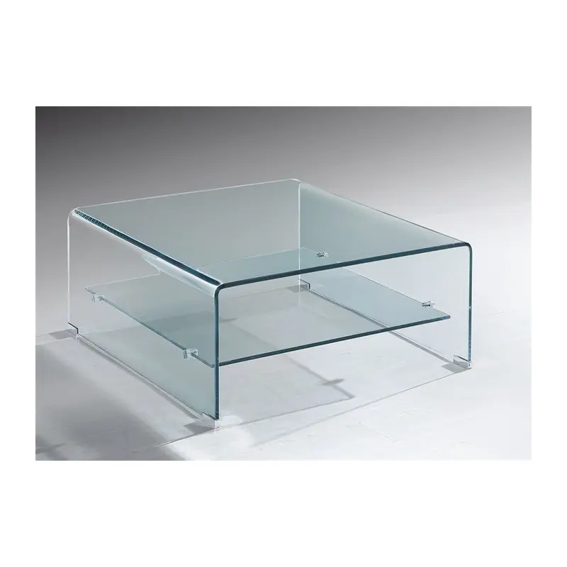 Mesa de centro cristal curvado con estante 60x60cm - Mesas de centro y auxiliares