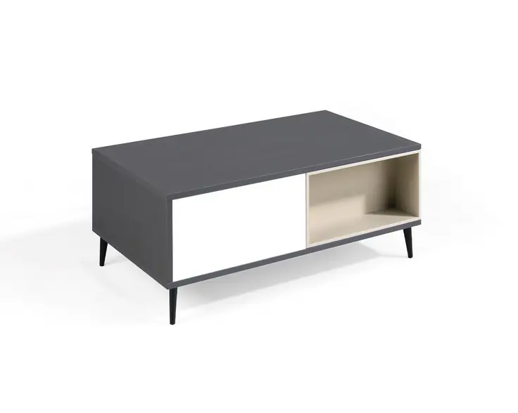 Mesa de centro elevable Lauki Blanco mate antracita 100×60 - Mesas de centro y auxiliares