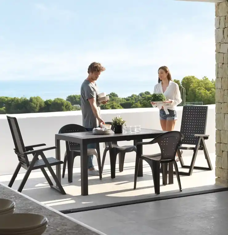 Mesa terraza cube antracita 140×85 - Mesas polipropileno