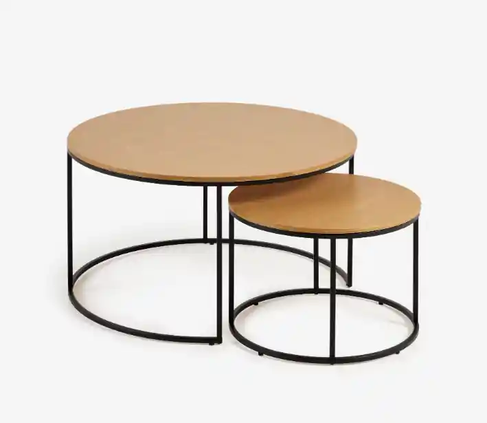 Set Nofre 2 mesas auxiliares nido de chapa de roble y metal negro 80cm/50cm - Mesas de centro y auxiliares