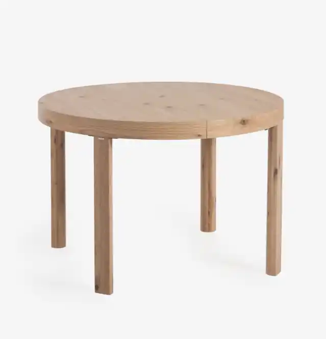 Mesa extensible redonda Hoffman roble y madera maciza 120(170)x120cm - Mesas de comedor