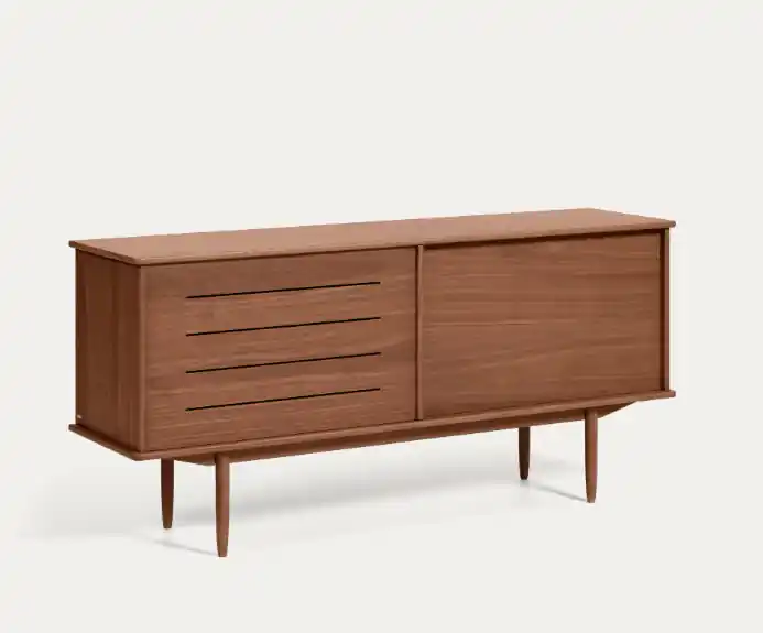 Aparador Leonor de estilo retro chapado de nogal 180x45cm - Aparadores