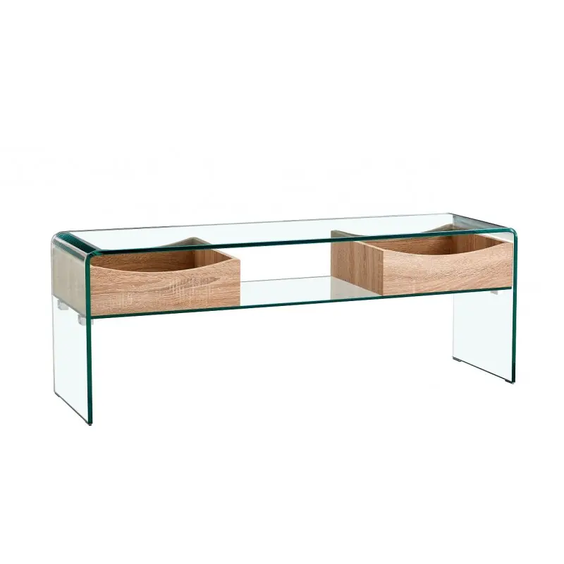 Mesa TV Libra cristal curvado con cajones 120x35cm - Mesas de centro y auxiliares