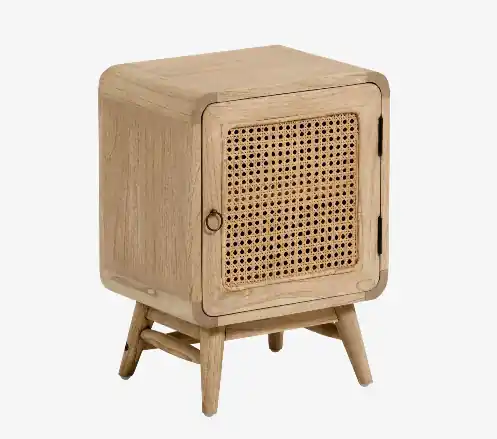 Mesita de noche Dakar madera natural ratan trenzado 55×40 cm - Mesitas de noche